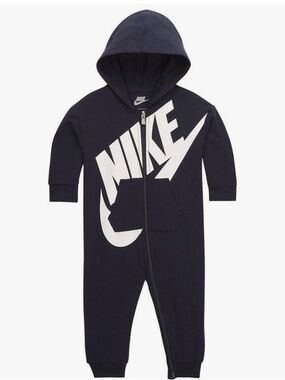Nike Navy and White Hooded One-Piece Romper